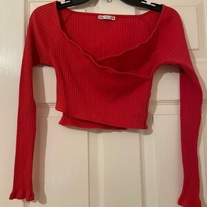 Zara Scarlet Ribbed Long Sleeve Blouse